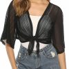 Sweaters | iClosam Iclosam Women Tie Front Chiffon Shrug Short Sleeve Cropped Sheer Bolero Shrug Cardigan