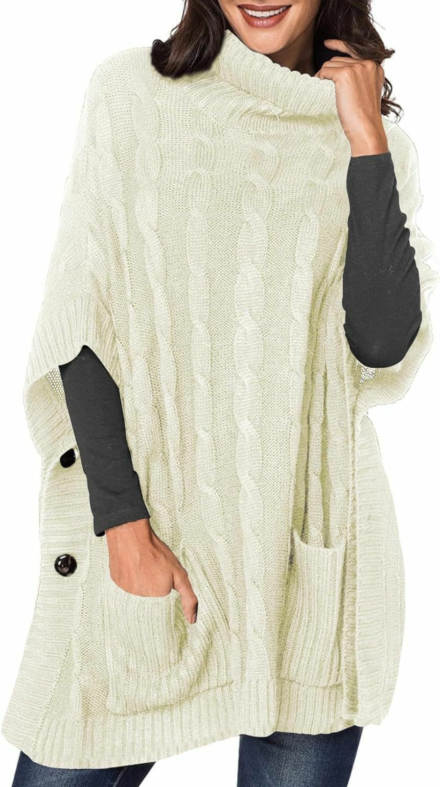 Sweaters | Yingkis Yingkis Women'S Poncho Sweater Turtle Cowl Neck Batwing Sleeve Pullover Sweaters With Pockets