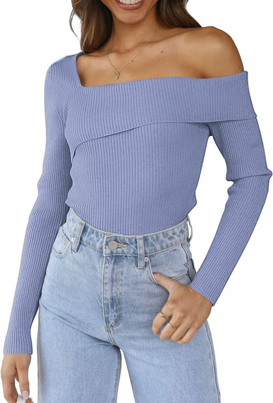 Sweaters | LILLUSORY Lillusory Womens Off Shoulder Sweaters 2024 Fall Long Sleeve Knitted Lightweight Going Out Pullover Sweater Tops