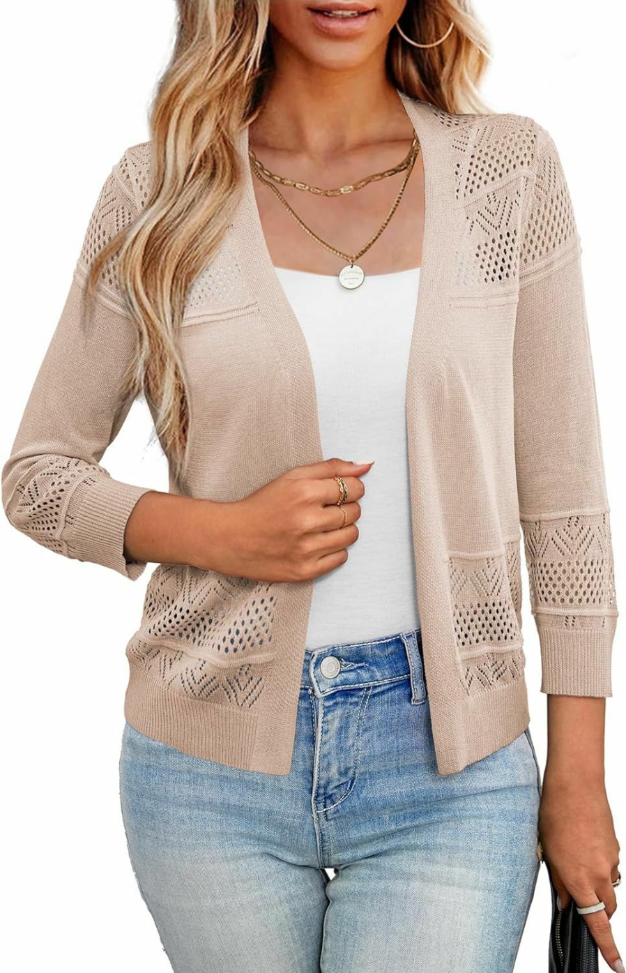 Sweaters | LIENRIDY Lienridy Women'S Crochet Cropped Cardigans Sweaters 3/4 Sleeve Open Front Bolero Shrugs, S-Xl