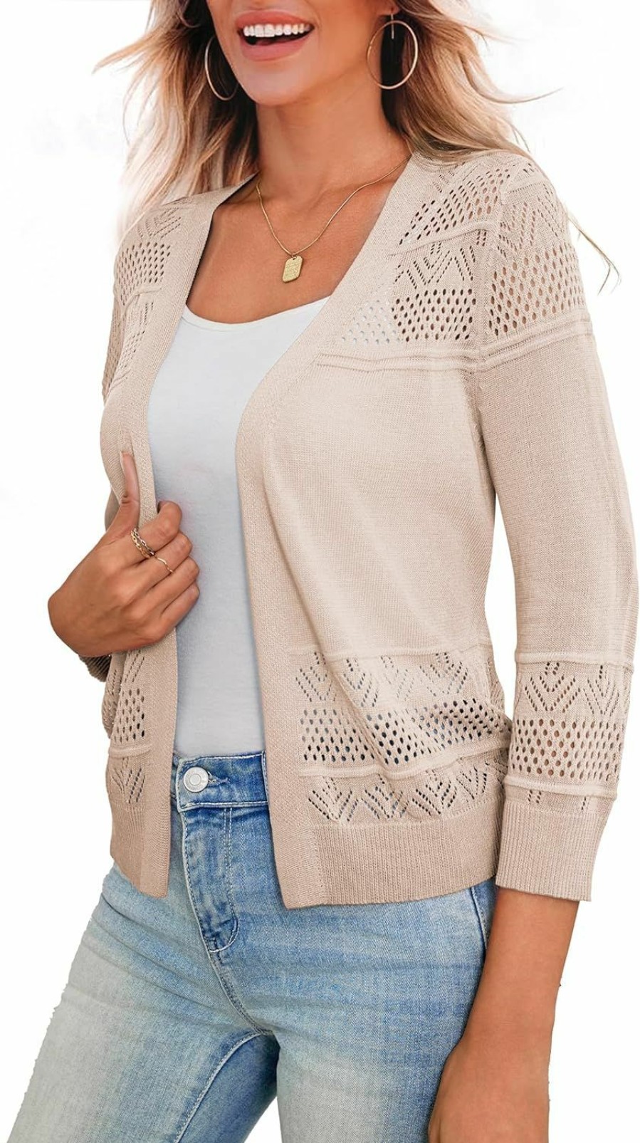 Sweaters | LIENRIDY Lienridy Women'S Crochet Cropped Cardigans Sweaters 3/4 Sleeve Open Front Bolero Shrugs, S-Xl