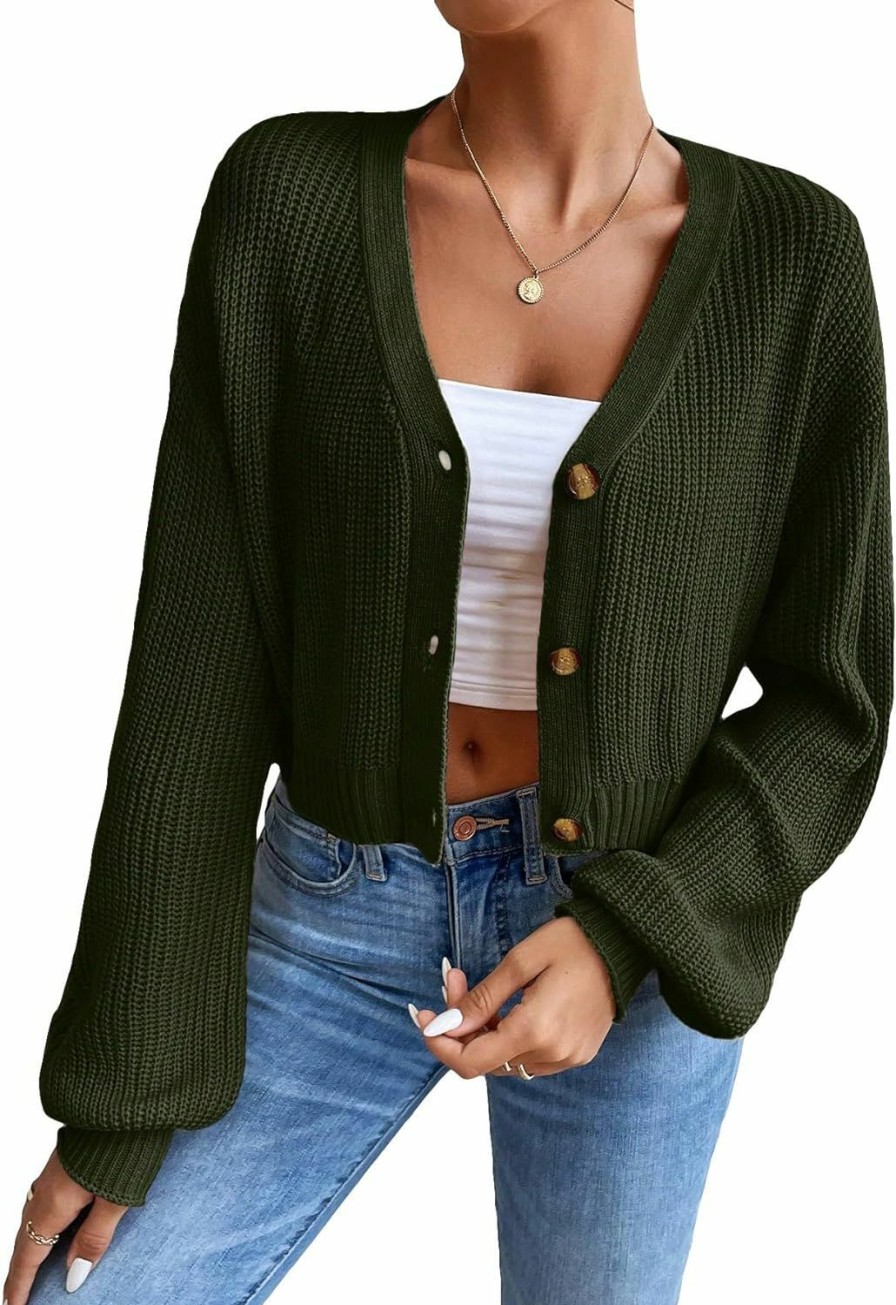 Sweaters | Floerns Floerns Women'S Solid Long Sleeve Button Down V Neck Cardigan Crop Top Sweater