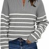 Sweaters | LILLUSORY Lillusory Women'S Quarter Zip Striped Oversized Collar Pullover Sweater Knit Warm Clothes For Winter 2023 Trendy