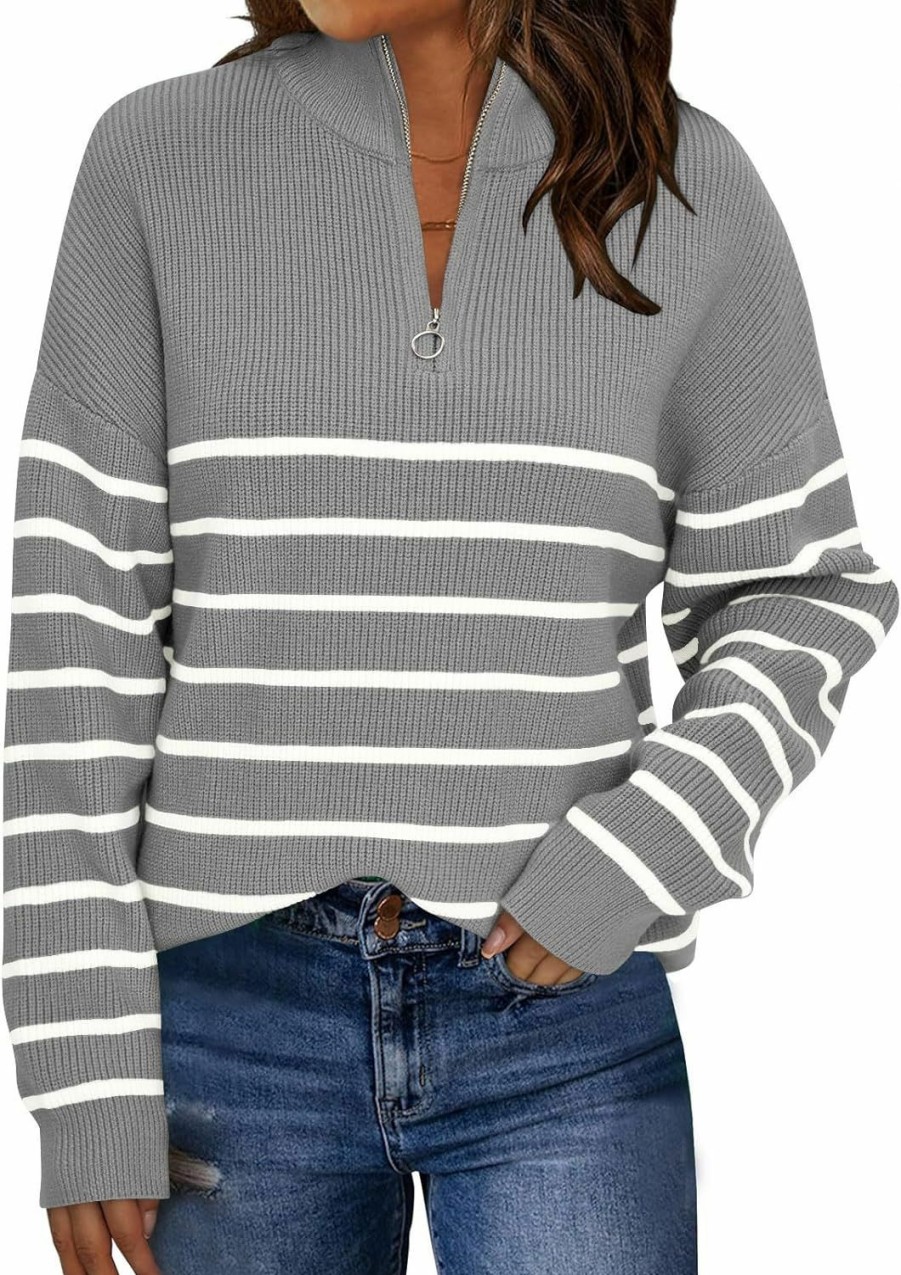 Sweaters | LILLUSORY Lillusory Women'S Quarter Zip Striped Oversized Collar Pullover Sweater Knit Warm Clothes For Winter 2023 Trendy