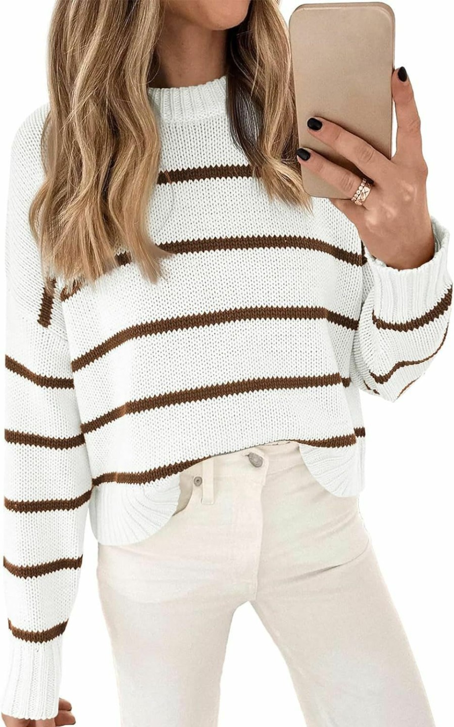 Sweaters | LILLUSORY Lillusory Womens Striped Sweater Pullover Crewneck Knit Long Sleeve Cable Knitted Sweaters