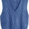 Sweaters | Aoysky Aoysky Sweater Vest Women'S V-Neck Sweater Tank Tops Pullover Cable Knit Vest Solid Color Sleeveless Loose Fit Sweater Top