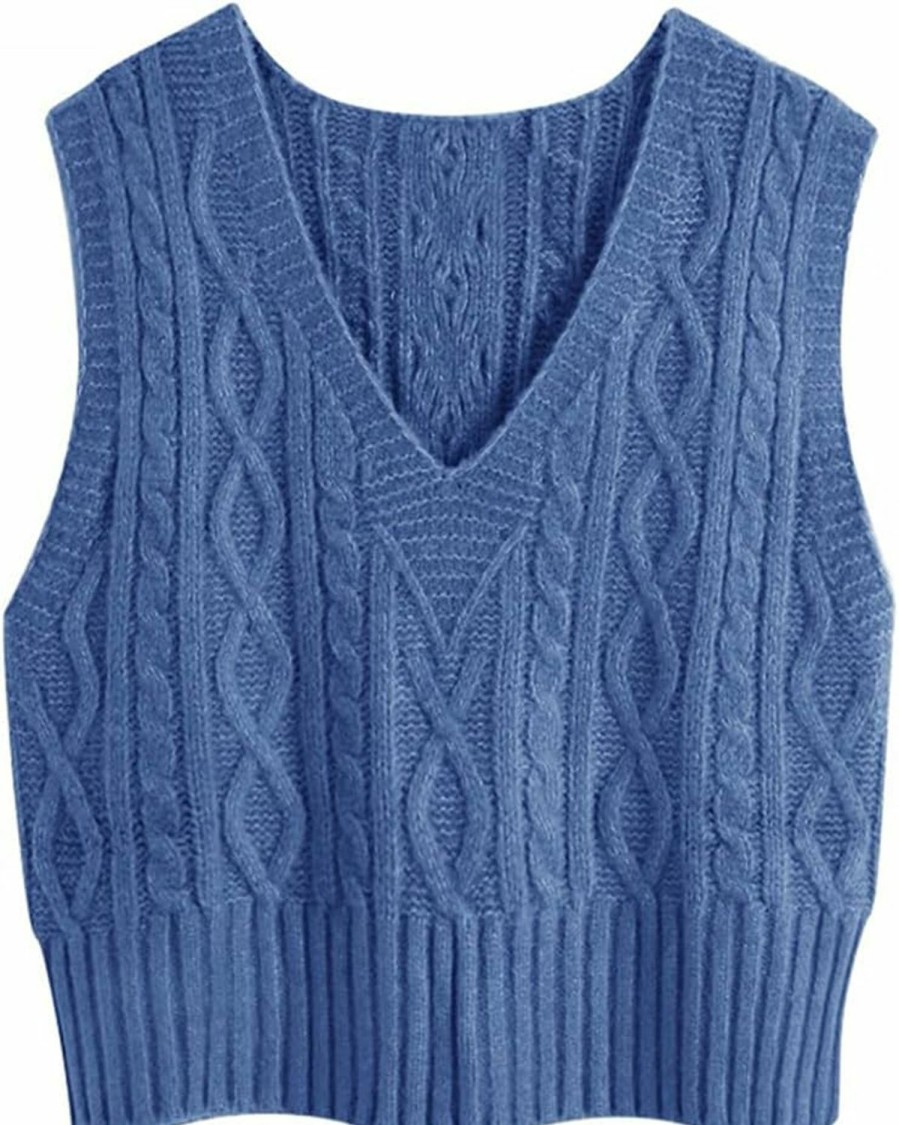 Sweaters | Aoysky Aoysky Sweater Vest Women'S V-Neck Sweater Tank Tops Pullover Cable Knit Vest Solid Color Sleeveless Loose Fit Sweater Top