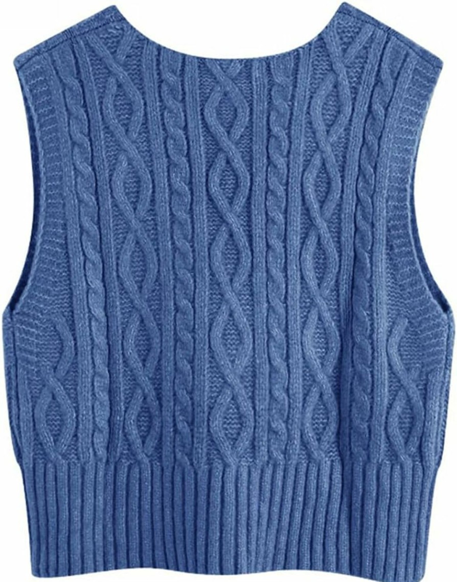 Sweaters | Aoysky Aoysky Sweater Vest Women'S V-Neck Sweater Tank Tops Pullover Cable Knit Vest Solid Color Sleeveless Loose Fit Sweater Top