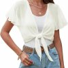 Sweaters | ZAFUL Zaful Women'S Chiffon Cropped Bolero Sheer Shrugs For Dress Short Sleeve Tie Front Cardigan