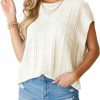 Sweaters | Langwyqu Langwyqu Womens Cap Sleeve Tank Tops Oversized Summer Sleeveless Crewneck Casual Cable Knit Sweater Vest