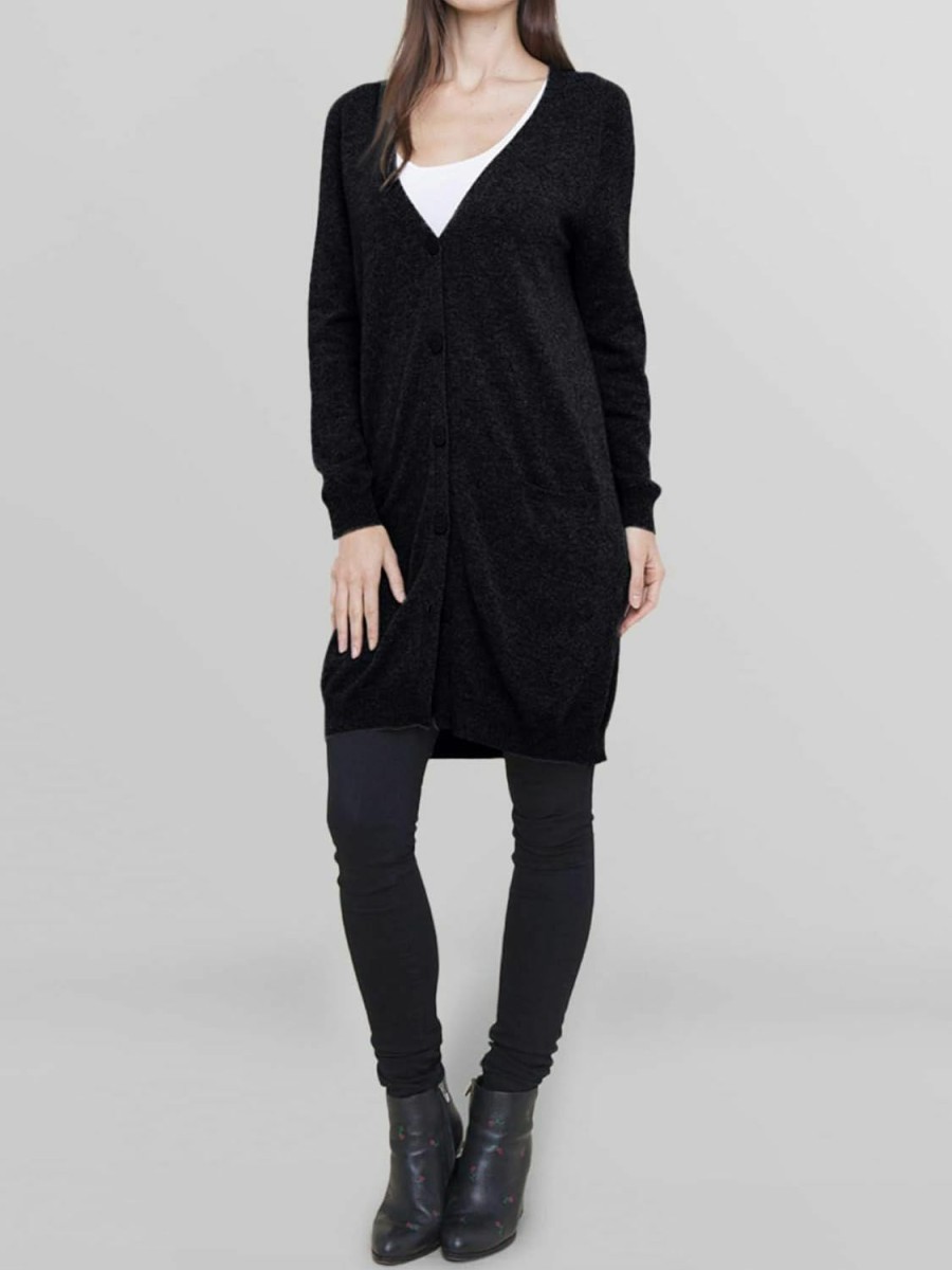 Sweaters | Cashmeren Long Profile Button Front Cardigan 100% Pure Cashmere V Neck Fashion Long Sleeve Sweater Coat For Women