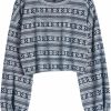 Sweaters | ZAFUL Zaful Women'S Tribal Ethnic Graphic Cropped Knitwear Bohemian Long Sleeve Pullover Sweater Boho Drop Shoulder Knitted Top