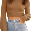 Sweaters | GeGekoko Gegekoko Womens Sexy Crew Neck Cropped Sweaters Ribbed Knit Long Sleeve Crop Tops Pullover