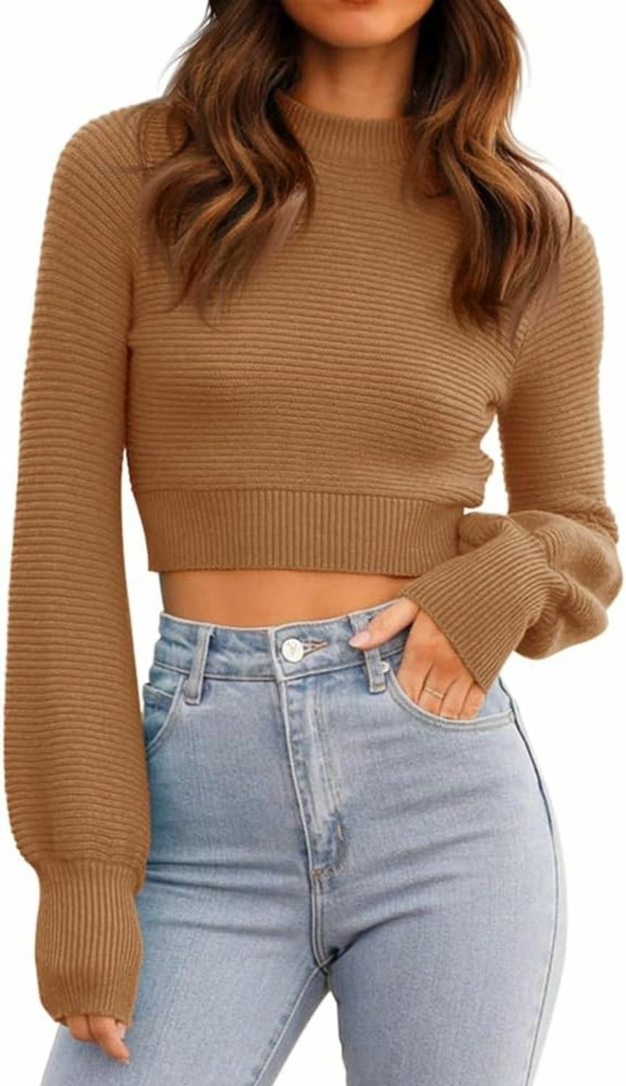 Sweaters | GeGekoko Gegekoko Womens Sexy Crew Neck Cropped Sweaters Ribbed Knit Long Sleeve Crop Tops Pullover