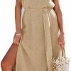 Sweaters | Asskdan Womens Elegant Solid A-Line Sleeveless Slit Midi Sweater Knit Dress With Belt