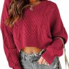 Sweaters | Tankaneo Tankaneo Women'S V Neck Cropped Sweater Long Sleeve Crop Top Cable Knit Oversized Pullover Sweater