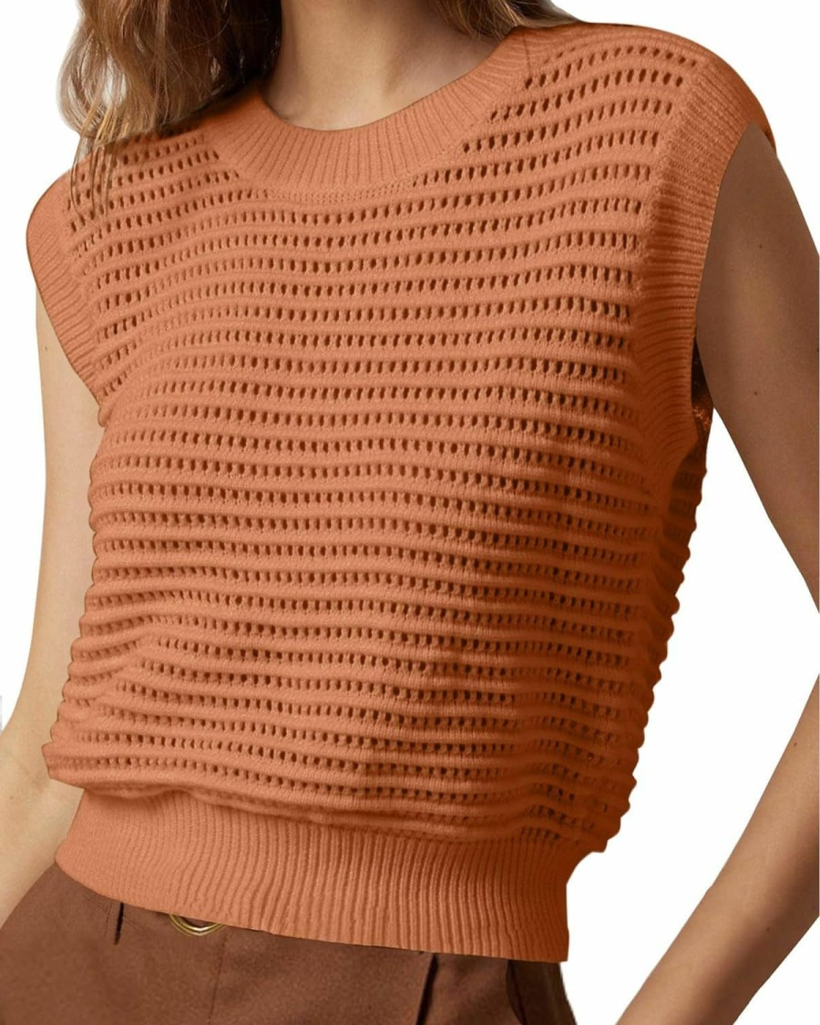 Sweaters | Lueluoye Lueluoye Women'S Summer Knit Sweater Vest Cap Sleeve Casual Trendy Crew Neck Ribbed Pullover Tank Tops