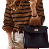 Sweaters | PRETTYGARDEN Prettygarden Women'S Sweaters Casual Long Lantern Sleeve Crewneck Ribbed Knit Pullover Striped Jumper Tops Blouse