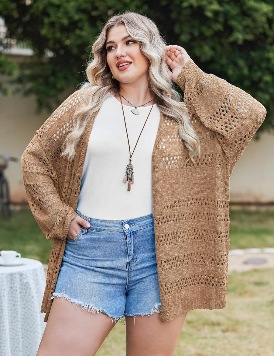 Sweaters | IN'VOLAND In'Voland Womens Plus Size Crochet Cardigan Kimonos Boho Long Sleeve Oversized Summer Open Front Knitted Sweater