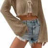 Sweaters | SHENHE Shenhe Women'S Hollow Out Bell Sleeve Tie Front Scallop Trim Cropped Cardigan Top