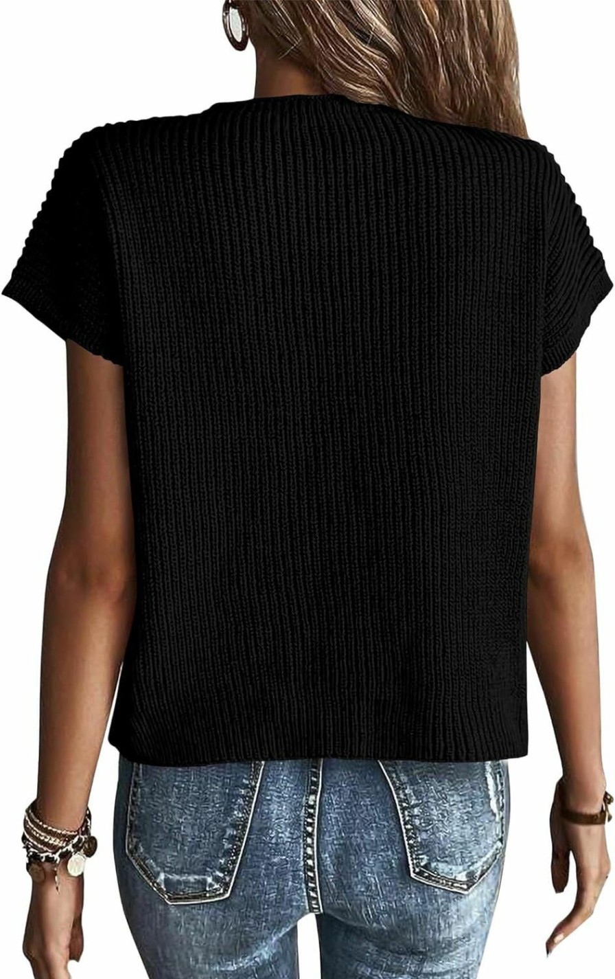 Sweaters | KIRUNDO Kirundo Short Sleeve Sweater For Women Casual Summer Crew Neck Loose Fit Ribbed Knit Lightweight Sweater Vest Pullover Tops Trendy Sweaters 2024 Spring Outfits(Black, Medium)