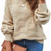 Sweaters | MakeMeChic Makemechic Women'S Textured Knit Lantern Sleeve Crew Neck Sweater Tops