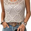 Sweaters | COZYEASE Cozyease Women'S Crochet Knit Tank Tops Summer Hollow Out Sleeveless Sweater Vest Fall Scoop Neck Pullover