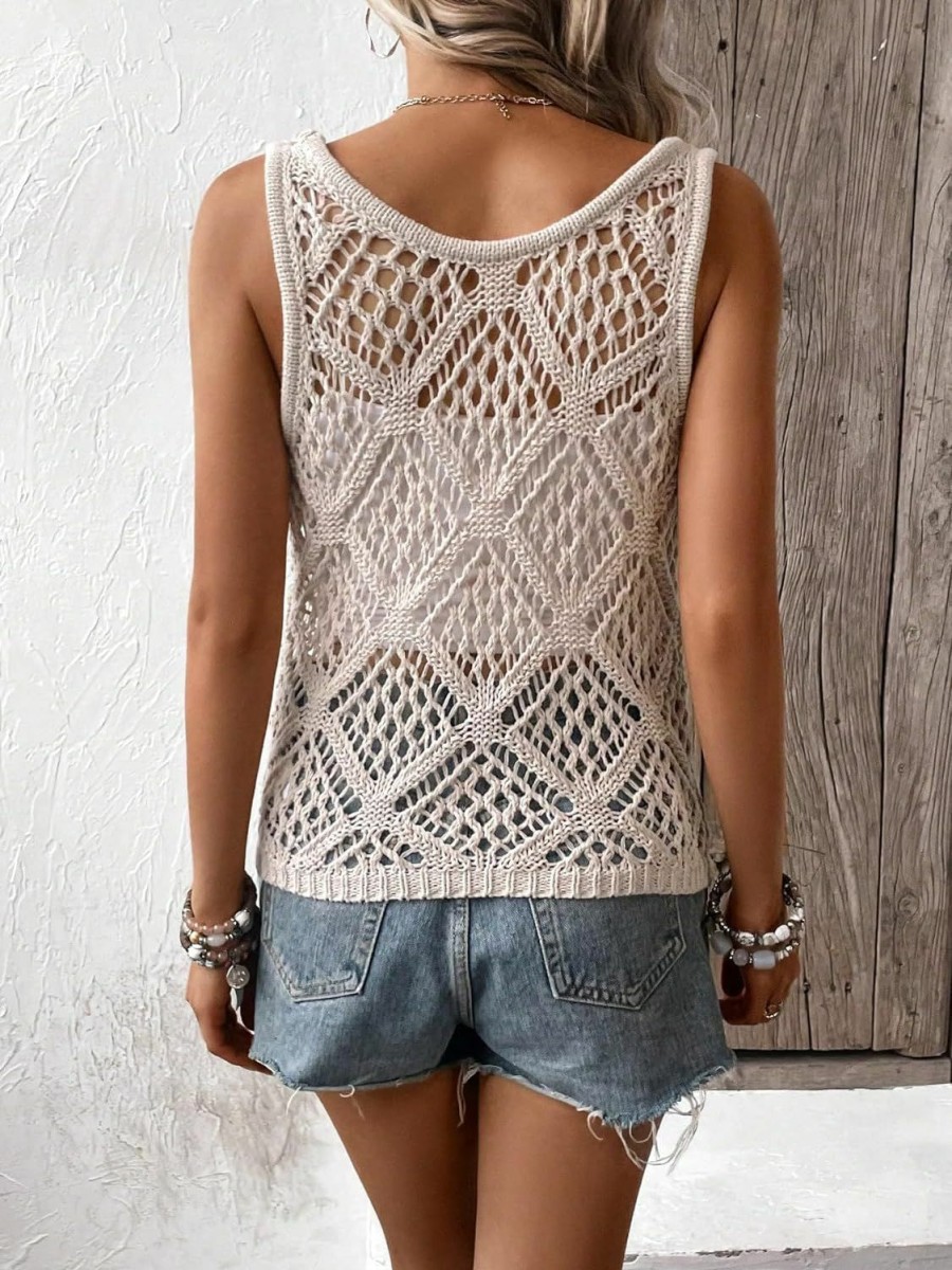 Sweaters | COZYEASE Cozyease Women'S Crochet Knit Tank Tops Summer Hollow Out Sleeveless Sweater Vest Fall Scoop Neck Pullover