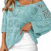 Sweaters | Dokotoo Dokotoo Women'S 2024 Spring Summer Crochet Hollow Out 3/4 Sleeve Pullover Sweater Off Shoulder T-Shirts