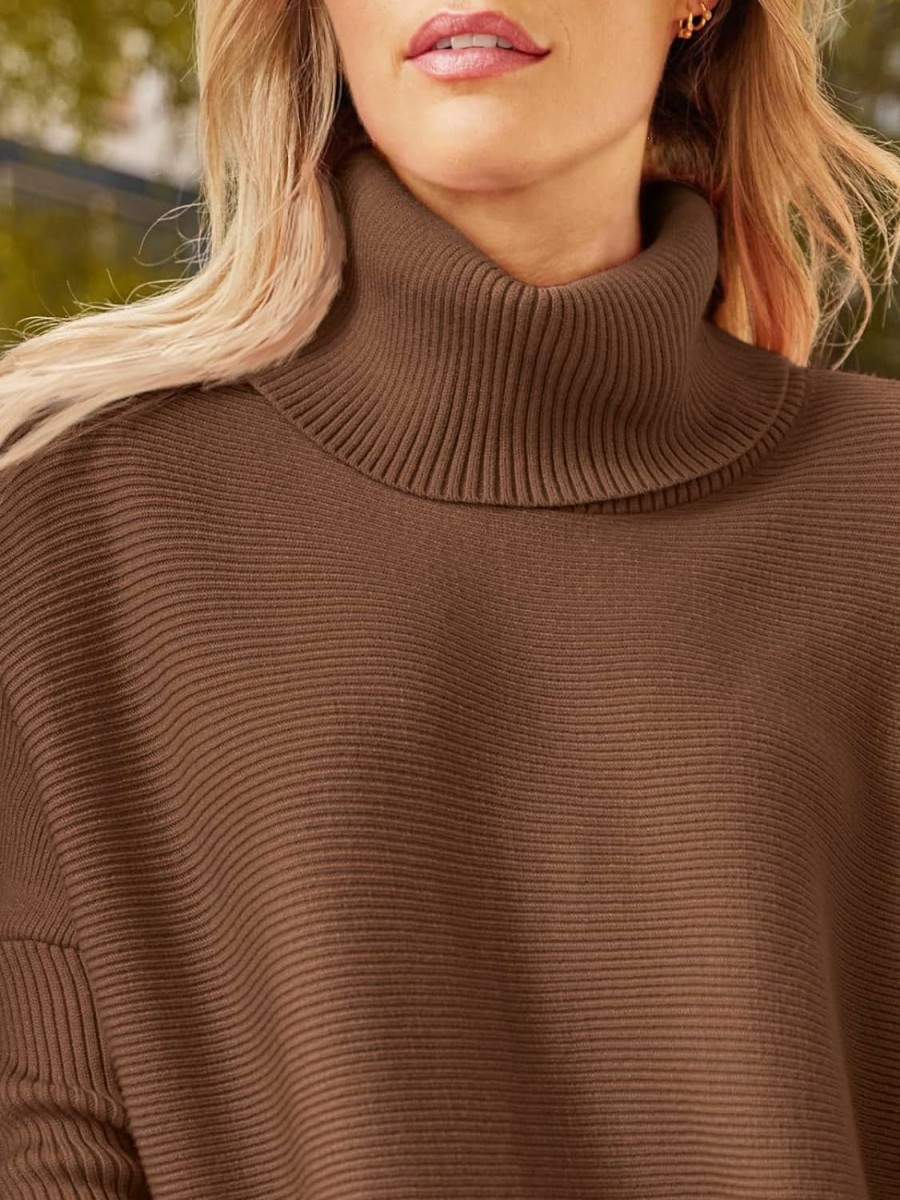 Sweaters | LILLUSORY Lillusory Women'S Turtleneck Oversized Sweaters 2023 Fall Long Batwing Sleeve Spilt Hem Tunic Pullover Sweater Knit Tops