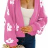 Sweaters | chouyatou Chouyatou Women'S Fuzzy Daisy Printed Cropped Cardigan Open Front Jacquard Knit Sweater Tops