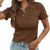 Sweaters | MURMUREY Womens Short Sleeve Sweater Tops V Neck Button Collared Ribbed Knit Pullover Shirt Slim Cropped Fall Blouse Tee