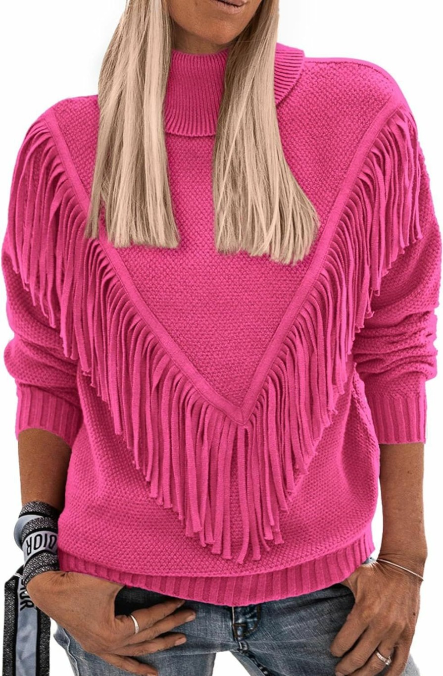 Sweaters | PRETTYGARDEN Prettygarden Women'S 2024 Fall Knit Pullover Sweaters Long Sleeve Turtleneck Fringe Jumper Tops Blouse