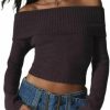 Sweaters | HOXIJIA Women Casual Solid Sweater Top Long Sleeve Off Shoulder Ribbed Knit Cropped Shirt Fairy Grunge Fall Y2K Streetwear