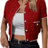 Sweaters | Verdusa Verdusa Women'S Casual Button Down Crewneck Short Sleeve Crop Knit Top Cardigan