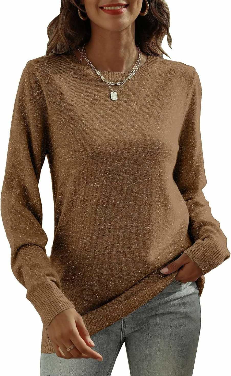 Sweaters | DUTUT Dutut Women'S Long Sleeve Glitter Tops Crewneck Pullover Sweater Basic Casual Solid Color Tunic Tops Fall Soft Sweater