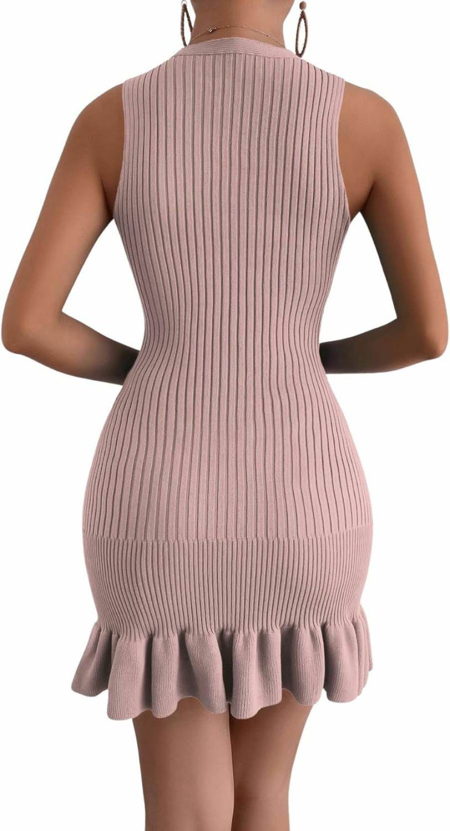 Sweaters | MakeMeChic Makemechic Women'S Sleeveless Ruffle Hem Ribbed Knit Mini Bodycon Sweater Dress