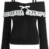 Sweaters | SOOKABEILA Women Off Shoulder Top Y2K Lace Trim Long Sleeve Knit Pullover Sweaters Fairy Cute Going Out Streetwear