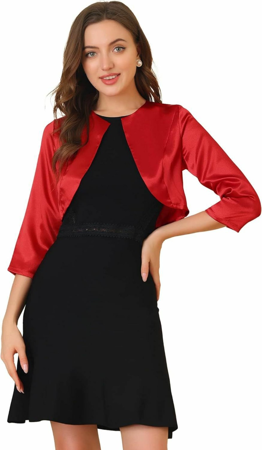 Sweaters | Allegra K Allegra K Women'S Satin Cardigan Elegant 3/4 Sleeve Solid Bolero Shrug Tops