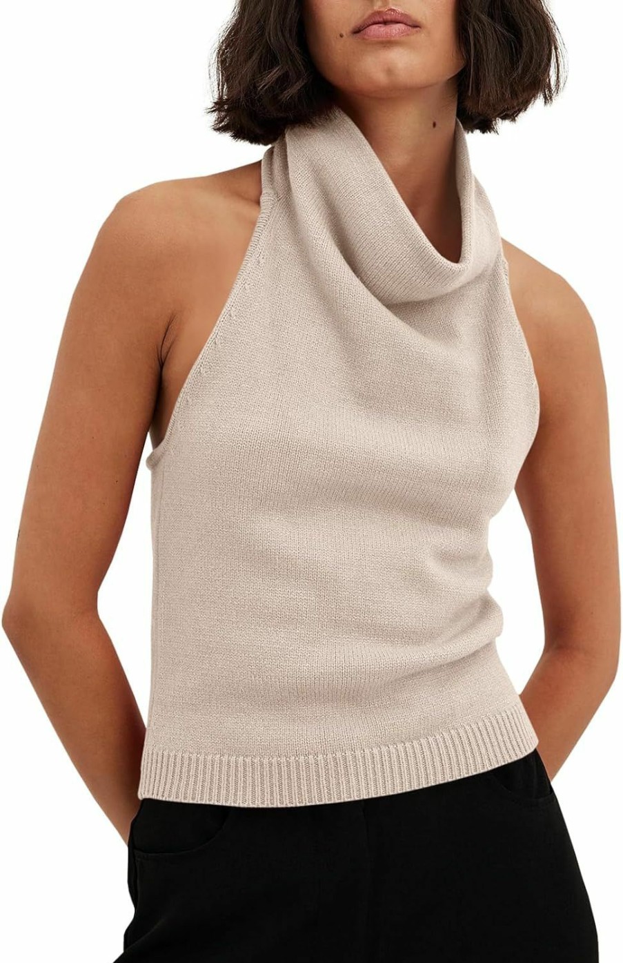 Sweaters | Langwyqu Langwyqu Womens Turtleneck Sweater Vests Sleeveless Knit Halter Tank Tops Sexy Loose Cami Shirts