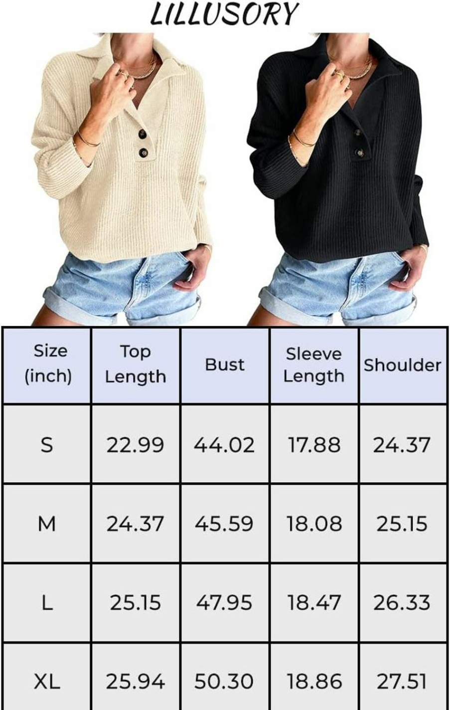 Sweaters | LILLUSORY Lillusory Women'S Snap-Buttons Foldover Collar Henley Knitted Pullover Sweater Tops