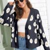 Sweaters | Ebifin Women'S Floral Print Cardigan Long Sleeve Open Front Button Down V Neck Knitted Sweaters