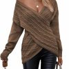 Sweaters | wihnsinop Womens Casual V Neck Long Sleeve Sweaters Cross Wrap Front Cable Knit Pullover Sweater Jumper Tops