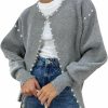 Sweaters | Kedera Kedera Women'S Fall Sweater Cardigan Open Front Long Sleeve Pearls Trim Beading Knit Outwear