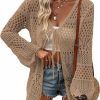 Sweaters | Verdusa Verdusa Women'S Tie Front Long Sleeve Hollow Out Sheer Kimono Cardigan Cover Up