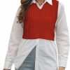 Sweaters | Lailezou Women'S V-Neck Knit Sweater Vest Solid Color Argyle Plaid Preppy Style Sleeveless Crop Knit Vest