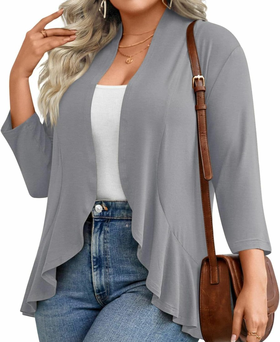 Sweaters | Anymiss Anymiss Womens Spring Plus Size Open Front Casual Summer Cardigan 3/4 Long Sleeves Lightweight Draped Cover Ups