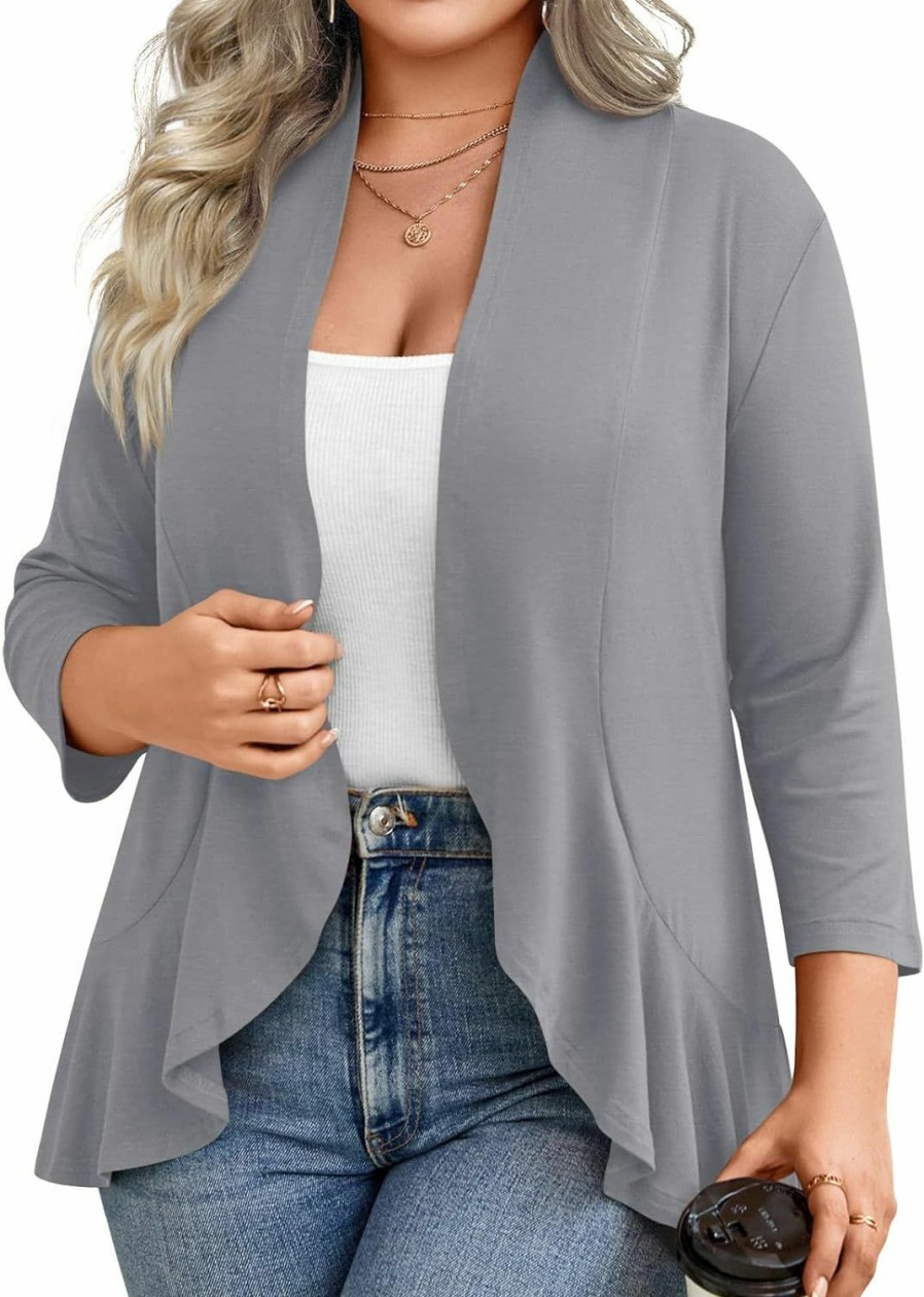 Sweaters | Anymiss Anymiss Womens Spring Plus Size Open Front Casual Summer Cardigan 3/4 Long Sleeves Lightweight Draped Cover Ups