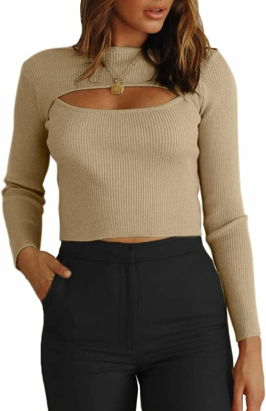 Sweaters | CHYRII Chyrii Women'S Cutout Long Sleeve Knitted Ribbed Pullover Sweater Jumper Tops