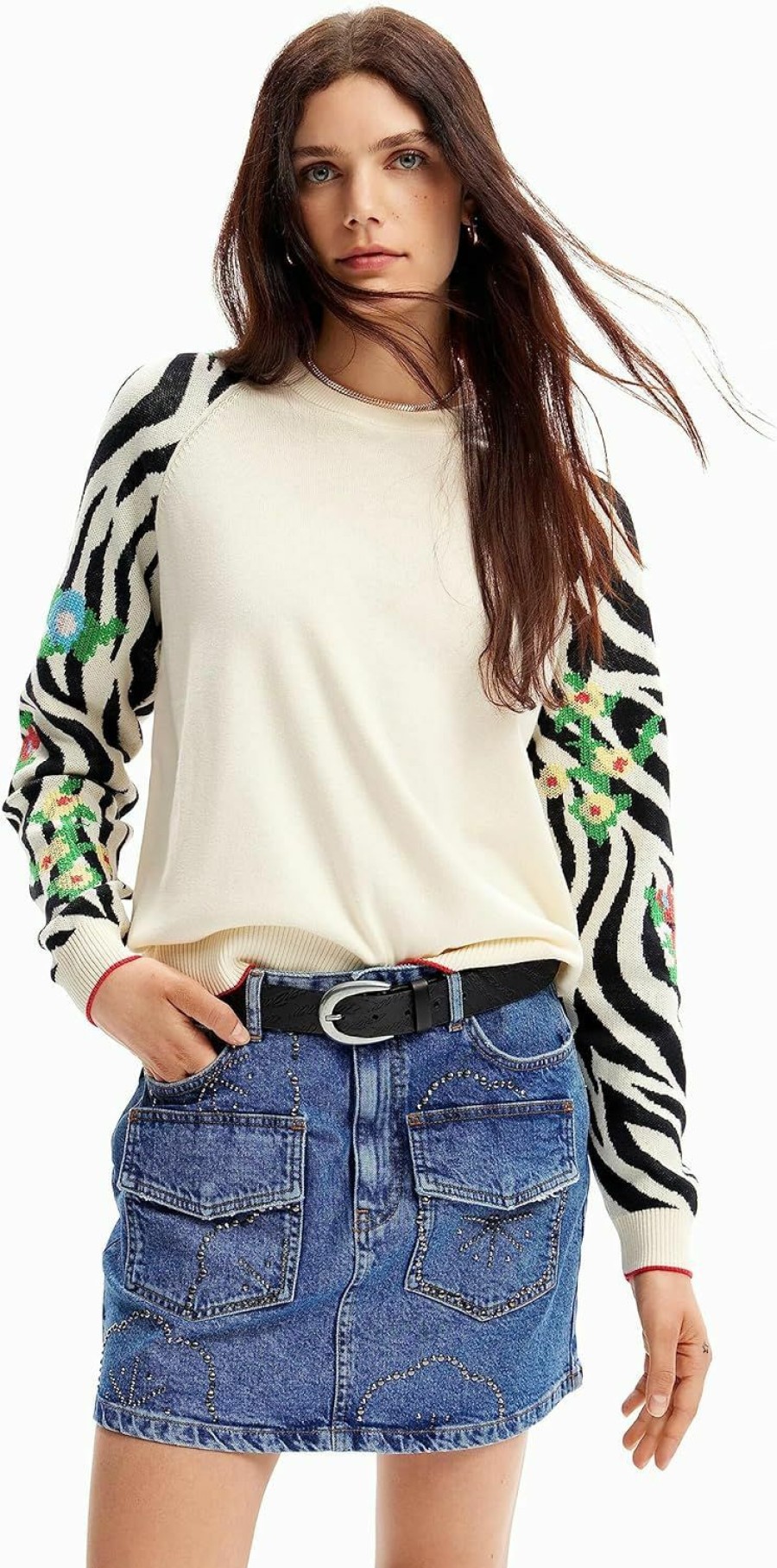 Sweaters | Desigual Desigual Women'S Embroidered Zebra Pullover